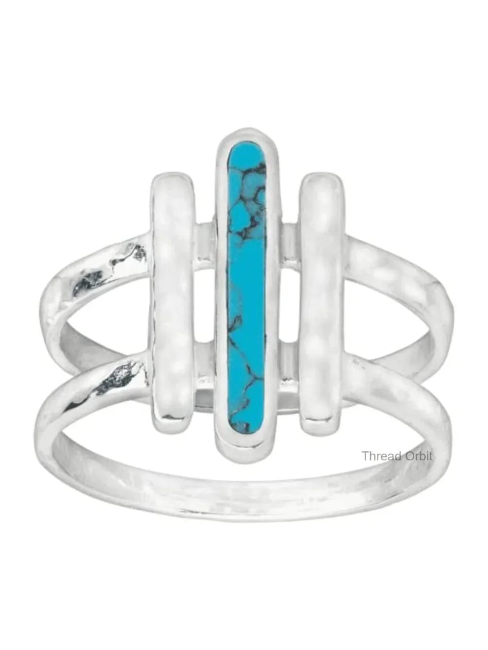 Compressed Turquoise Three-Bar Ring in Sterling Silver, Statement